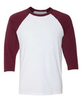 BELLA + CANVAS 3200 Unisex Three-Quarter Sleeve Baseball Tee - White/ Maroon - front