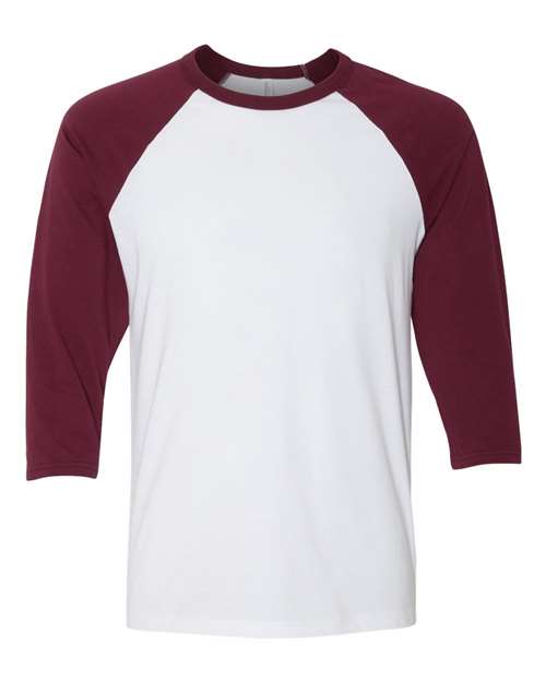 BELLA + CANVAS 3200 Unisex Three-Quarter Sleeve Baseball Tee - White/ Maroon - front