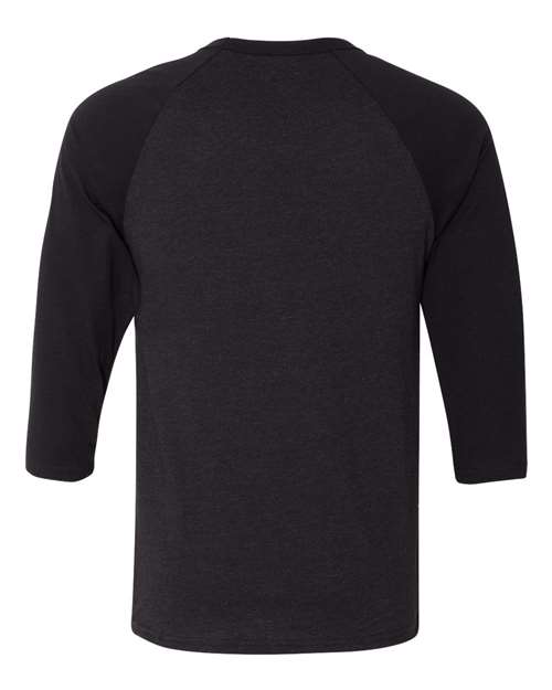 BELLA + CANVAS 3200 Unisex Three-Quarter Sleeve Baseball Tee - Black Heather/ Black - back