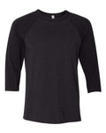 BELLA + CANVAS 3200 Unisex Three-Quarter Sleeve Baseball Tee - Black Heather/ Black - front