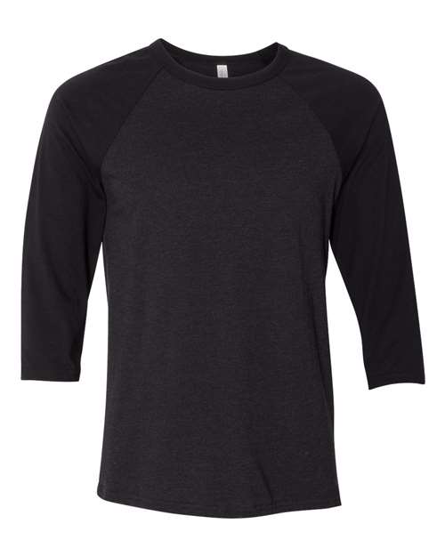BELLA + CANVAS 3200 Unisex Three-Quarter Sleeve Baseball Tee - Black Heather/ Black - front