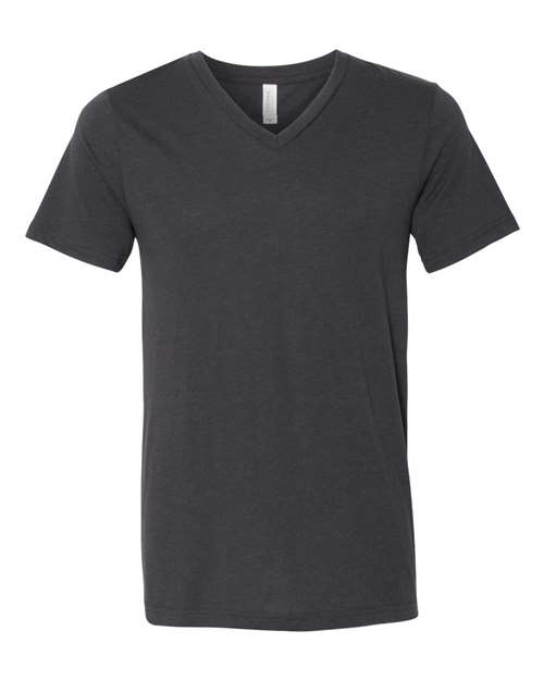 Bella + Canvas 3415 Triblend V-Neck Tee - Solid Dark Grey Triblend - flat front