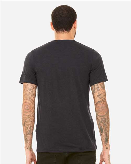 Bella + Canvas 3415 Triblend V-Neck Tee - Solid Dark Grey Triblend - model back