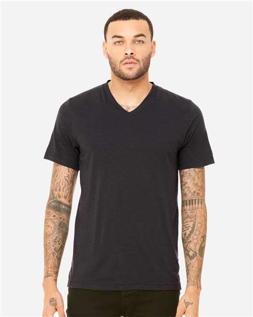 Bella + Canvas 3415 Triblend V-Neck Tee - Solid Dark Grey Triblend - model front