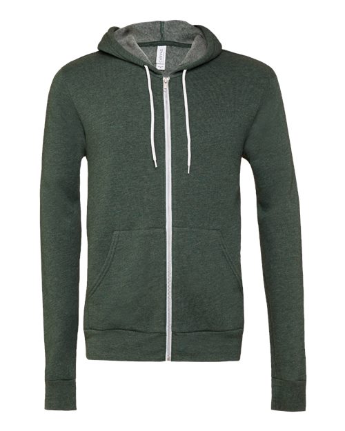 Bella + Canvas 3739 Sponge Fleece Full-Zip Hoodie Sweatshirt - Heather Forest - flat front