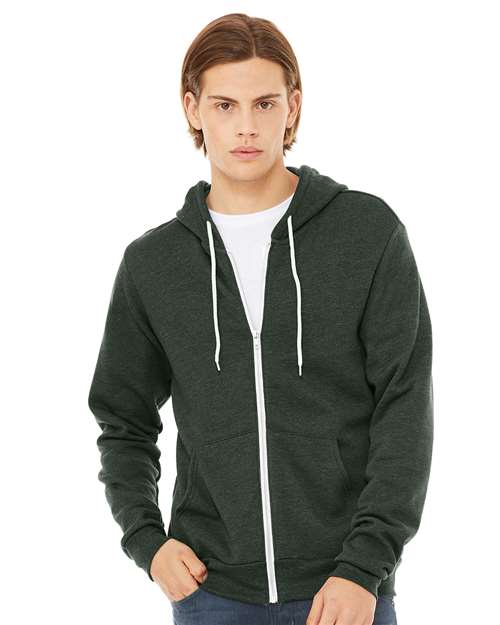 Bella + Canvas 3739 Sponge Fleece Full-Zip Hoodie Sweatshirt - Heather Forest - model front