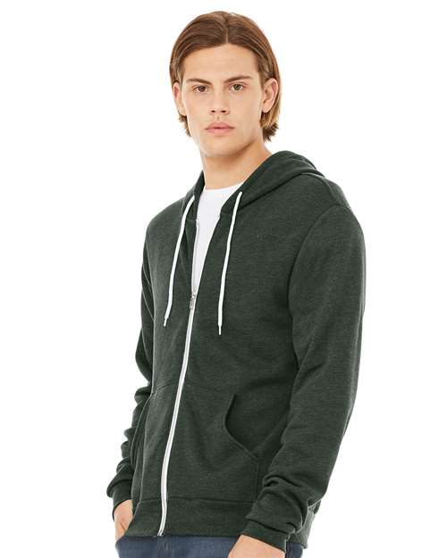 Bella + Canvas 3739 Sponge Fleece Full-Zip Hoodie Sweatshirt - Heather Forest - model side