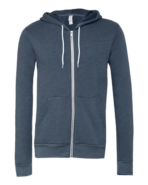 Bella + Canvas 3739 Sponge Fleece Full-Zip Hoodie Sweatshirt - Heather Navy - flat front