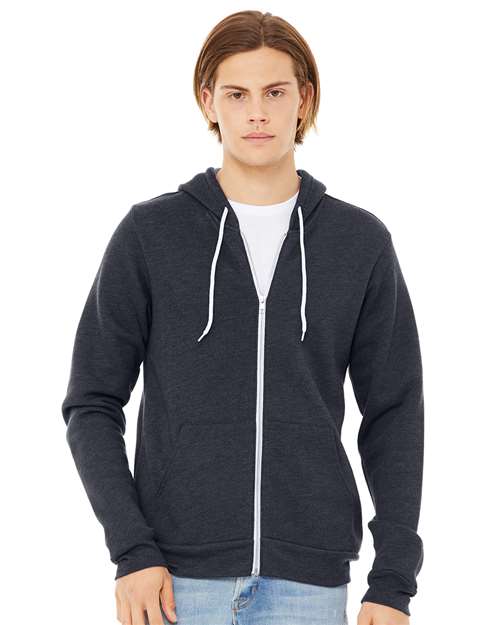 Bella + Canvas 3739 Sponge Fleece Full-Zip Hoodie Sweatshirt - Heather Navy - model front