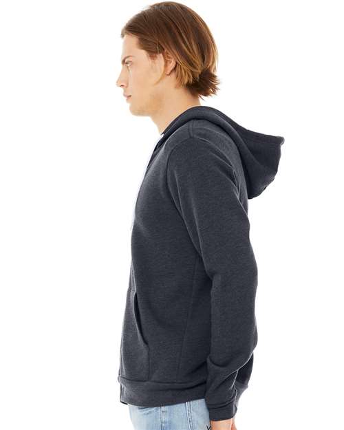 Bella + Canvas 3739 Sponge Fleece Full-Zip Hoodie Sweatshirt - Heather Navy - model side