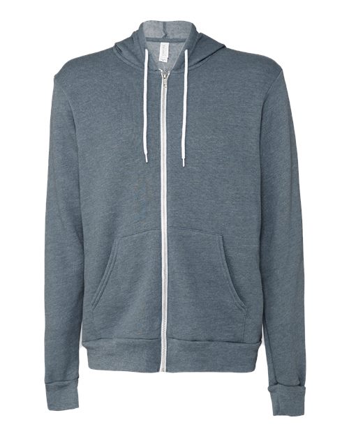 Bella + Canvas 3739 Sponge Fleece Full-Zip Hoodie Sweatshirt - Heather Slate - flat front