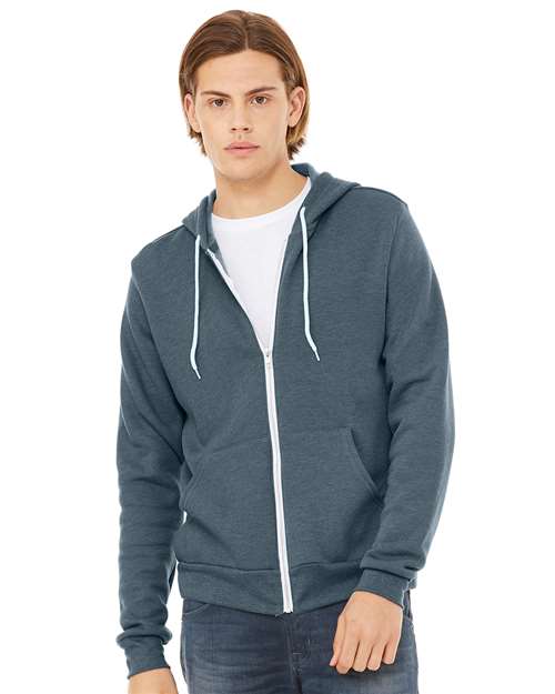 Bella + Canvas 3739 Sponge Fleece Full-Zip Hoodie Sweatshirt - Heather Slate - model front