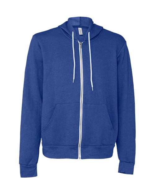 Bella + Canvas 3739 Sponge Fleece Full-Zip Hoodie Sweatshirt - Heather True Royal - flat front