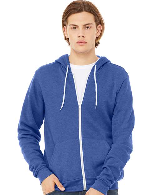 Bella + Canvas 3739 Sponge Fleece Full-Zip Hoodie Sweatshirt - Heather True Royal - model front