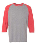 Jerzees 601RR Unisex Triblend Three-Quarter Raglan Baseball T-Shirt - Oxford/ Fiery Red Heather - front
