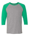 Jerzees 601RR Unisex Triblend Three-Quarter Raglan Baseball T-Shirt - Oxford/ Irish Green Heather - front
