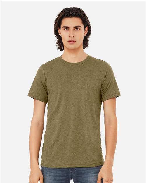 Bella+Canvas 3413 Unisex Triblend Short Sleeve Tee - Olive Triblend - model front
