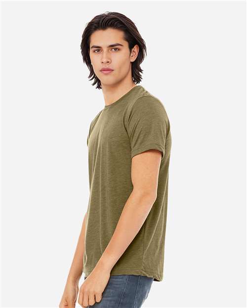 Bella+Canvas 3413 Unisex Triblend Short Sleeve Tee - Olive Triblend - model side