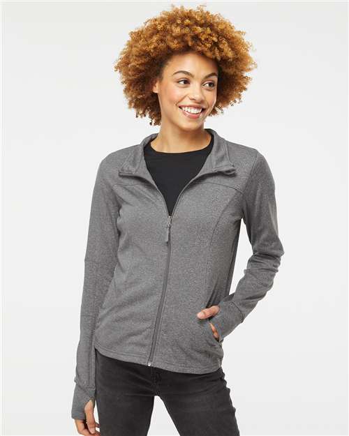 Independent Trading Co. EXP60PAZ Women's Poly-Tech Full-Zip Track Jacket - Gunmetal Heather - model front
