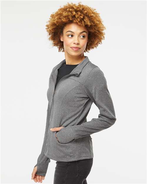 Independent Trading Co. EXP60PAZ Women's Poly-Tech Full-Zip Track Jacket - Gunmetal Heather - model side