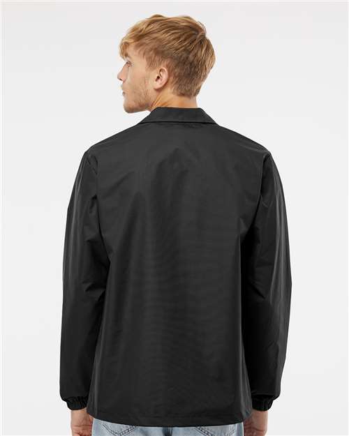 Independent Trading Co. EXP99CNB Men's Water-Resistant Windbreaker Coach’s Jacket - Black - model back