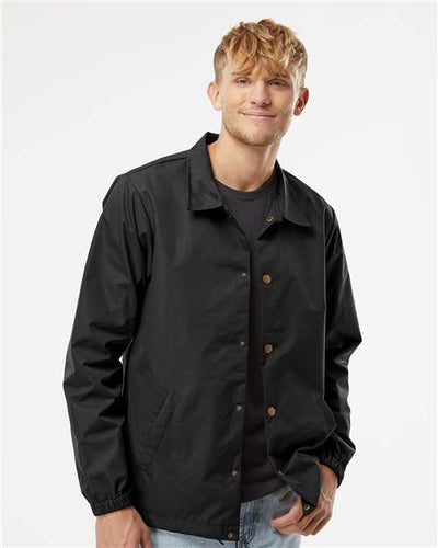 Independent Trading Co. EXP99CNB Men's Water-Resistant Windbreaker Coach’s Jacket - Black - model front
