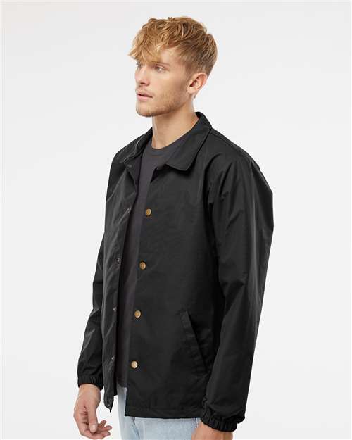 Independent Trading Co. EXP99CNB Men's Water-Resistant Windbreaker Coach’s Jacket - Black - model side