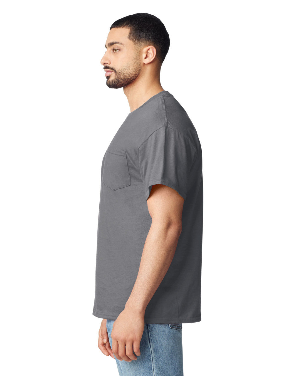 Gildan G530 Heavy Cotton Pocket T-Shirt - Charcoal - model side