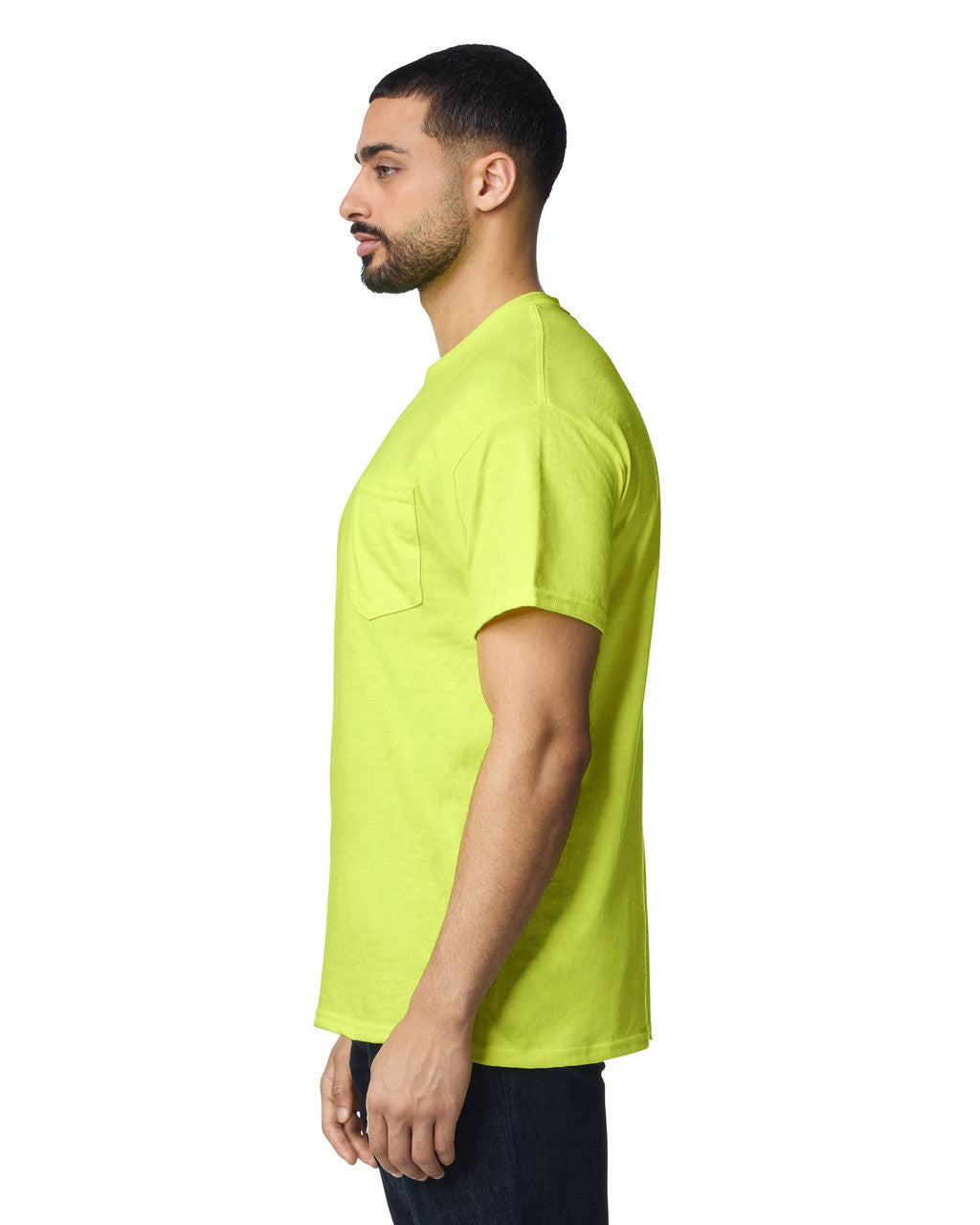 Gildan G530 Heavy Cotton Pocket T-Shirt - Safety Green - model side