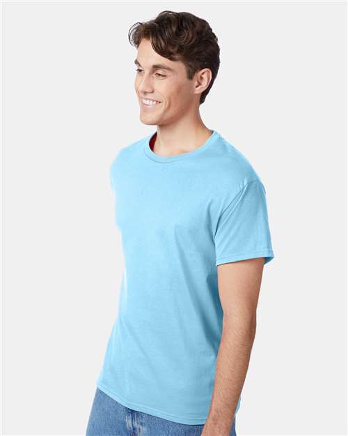 Hanes 5250 Authentic T-Shirt - Aquatic Blue - model side