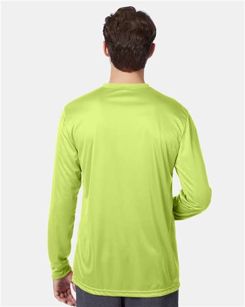 Hanes 482L Unisex Cool DRI Long Sleeve Performance T-Shirt - Safety Green - model back