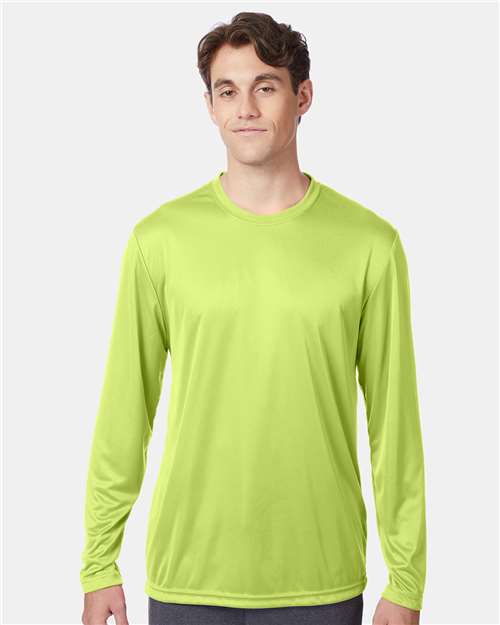 Hanes 482L Unisex Cool DRI Long Sleeve Performance T-Shirt - Safety Green - model front