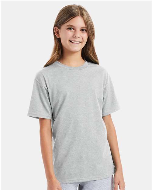 Hanes 498Y Youth Perfect-T T-Shirt - Ash - model front