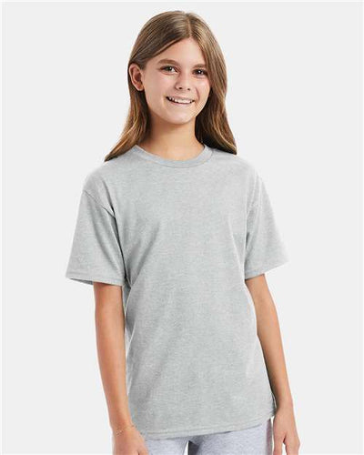 Hanes 498Y Youth Perfect-T T-Shirt - Ash - model front