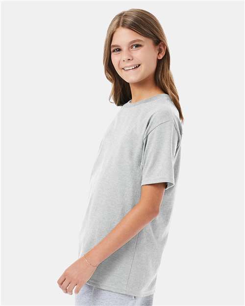 Hanes 498Y Youth Perfect-T T-Shirt - Ash - model side