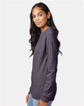 Hanes 5586 Authentic Long Sleeve T-Shirt - Charcoal Heather - model side