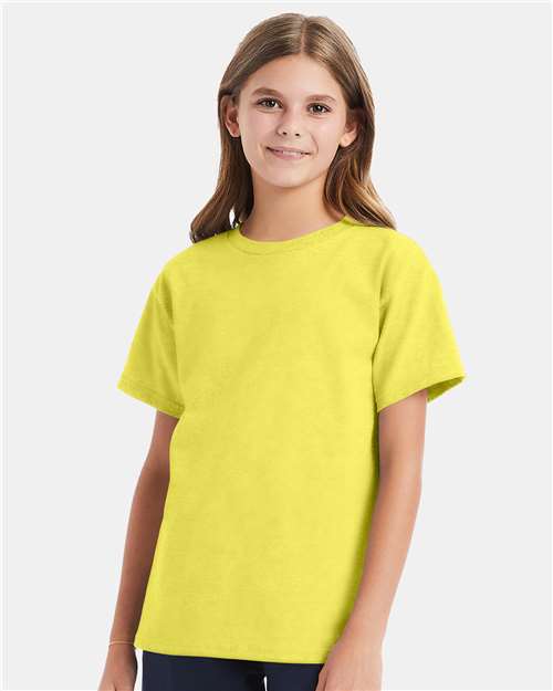 Hanes 5480 Youth Essential-T T-Shirt - Yellow - model front