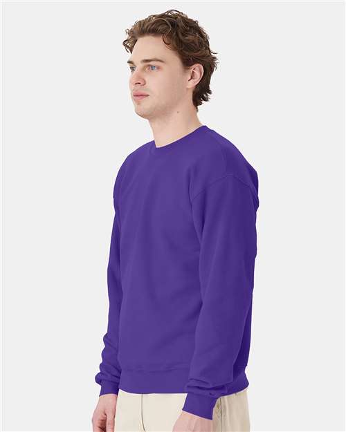 Hanes P160 EcoSmart Crewneck Sweatshirt - Purple - model side