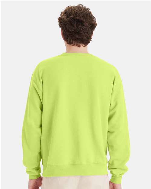 Hanes P160 EcoSmart Crewneck Sweatshirt - Safety Green - model back