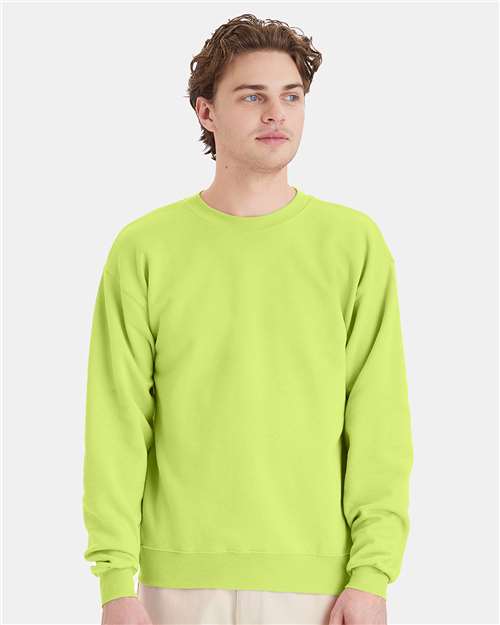 Hanes P160 EcoSmart Crewneck Sweatshirt - Safety Green - model front