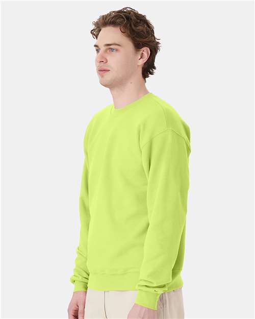 Hanes P160 EcoSmart Crewneck Sweatshirt - Safety Green - model side