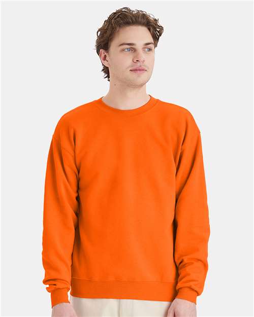 Hanes P160 EcoSmart Crewneck Sweatshirt - Safety Orange - model front