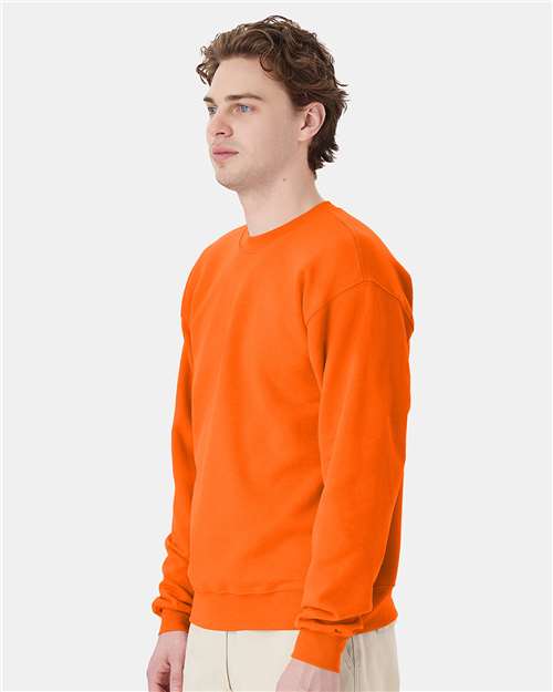 Hanes P160 EcoSmart Crewneck Sweatshirt - Safety Orange - model side