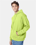 Hanes P170 EcoSmart Hooded Sweatshirt - Safety Green - model side