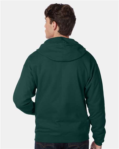 Hanes P180 Unisex EcoSmart Full-Zip Hooded Sweatshirt - Deep Forest - model back