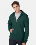 Hanes P180 Unisex EcoSmart Full-Zip Hooded Sweatshirt - Deep Forest - model front
