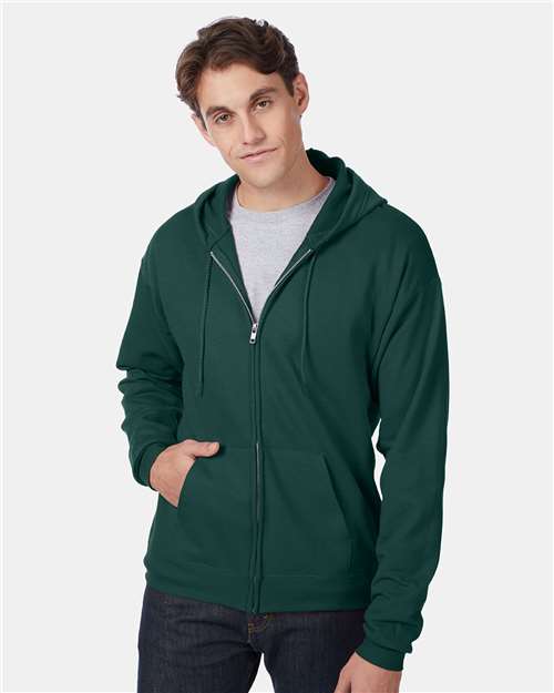 Hanes P180 Unisex EcoSmart Full-Zip Hooded Sweatshirt - Deep Forest - model front
