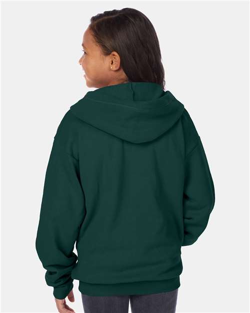 Hanes P480 Youth EcoSmart Full-Zip Hooded Sweatshirt - Deep Forest - model back