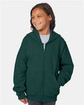 Hanes P480 Youth EcoSmart Full-Zip Hooded Sweatshirt - Deep Forest - model front