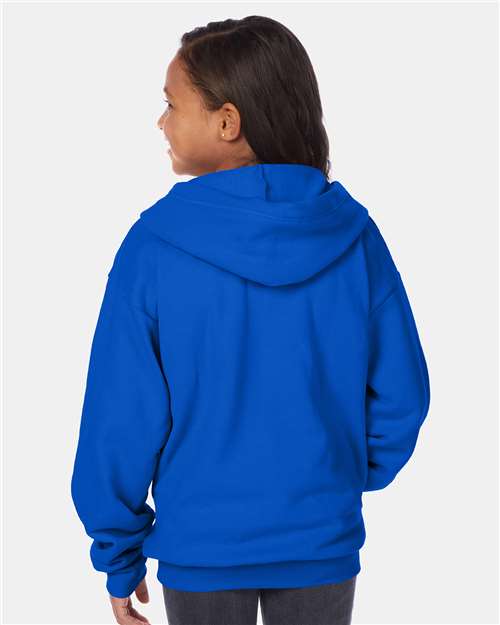 Hanes P480 Youth EcoSmart Full-Zip Hooded Sweatshirt - Deep Royal - model back